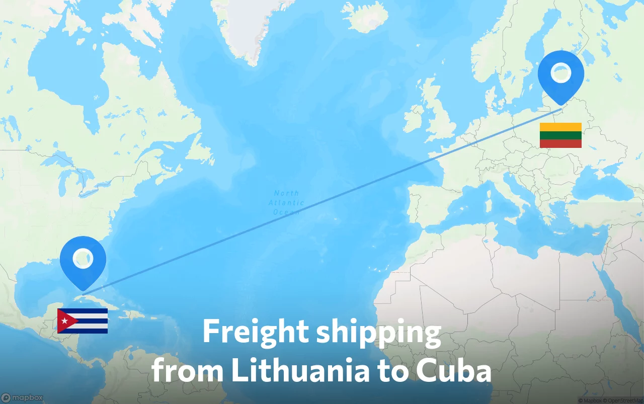 Shipping route from Lithuania to Cuba
