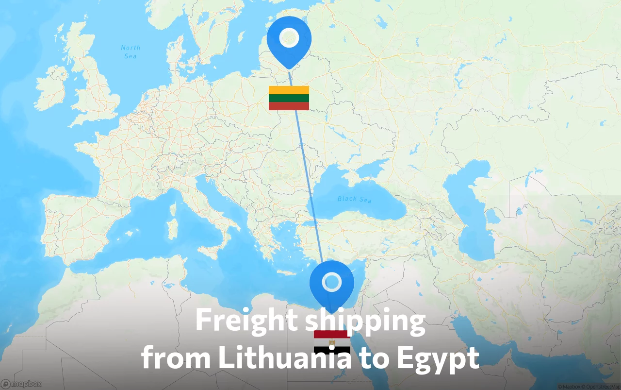 Shipping route from Lithuania to Egypt