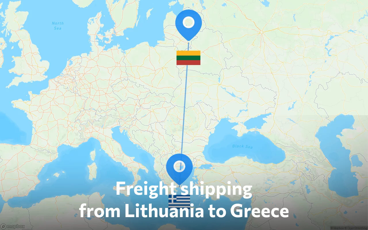 Shipping route from Lithuania to Greece