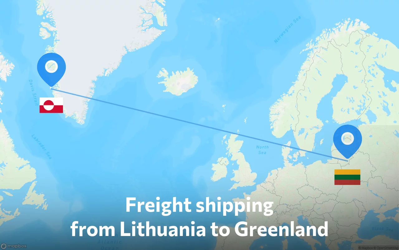 Shipping route from Lithuania to Greenland
