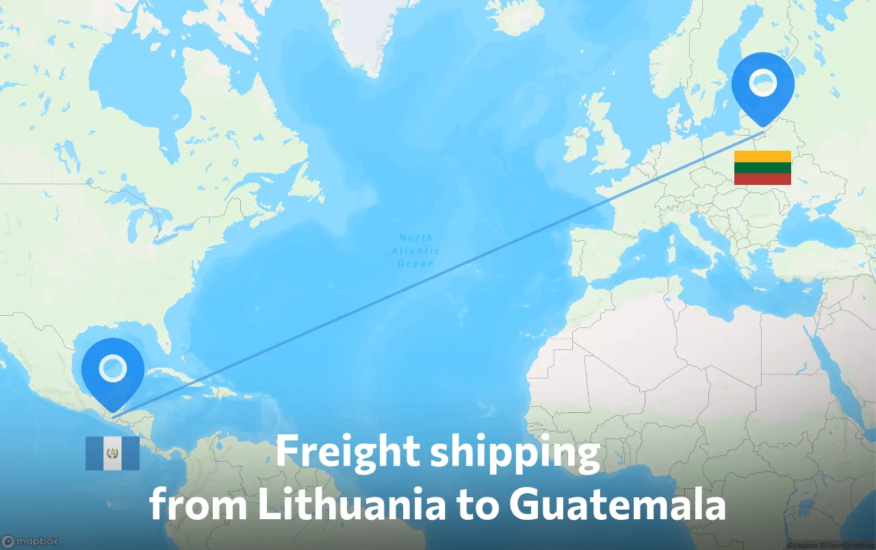 Shipping route from Lithuania to Guatemala