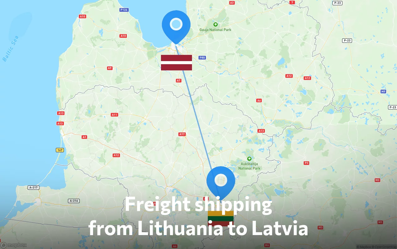 Shipping route from Lithuania to Latvia