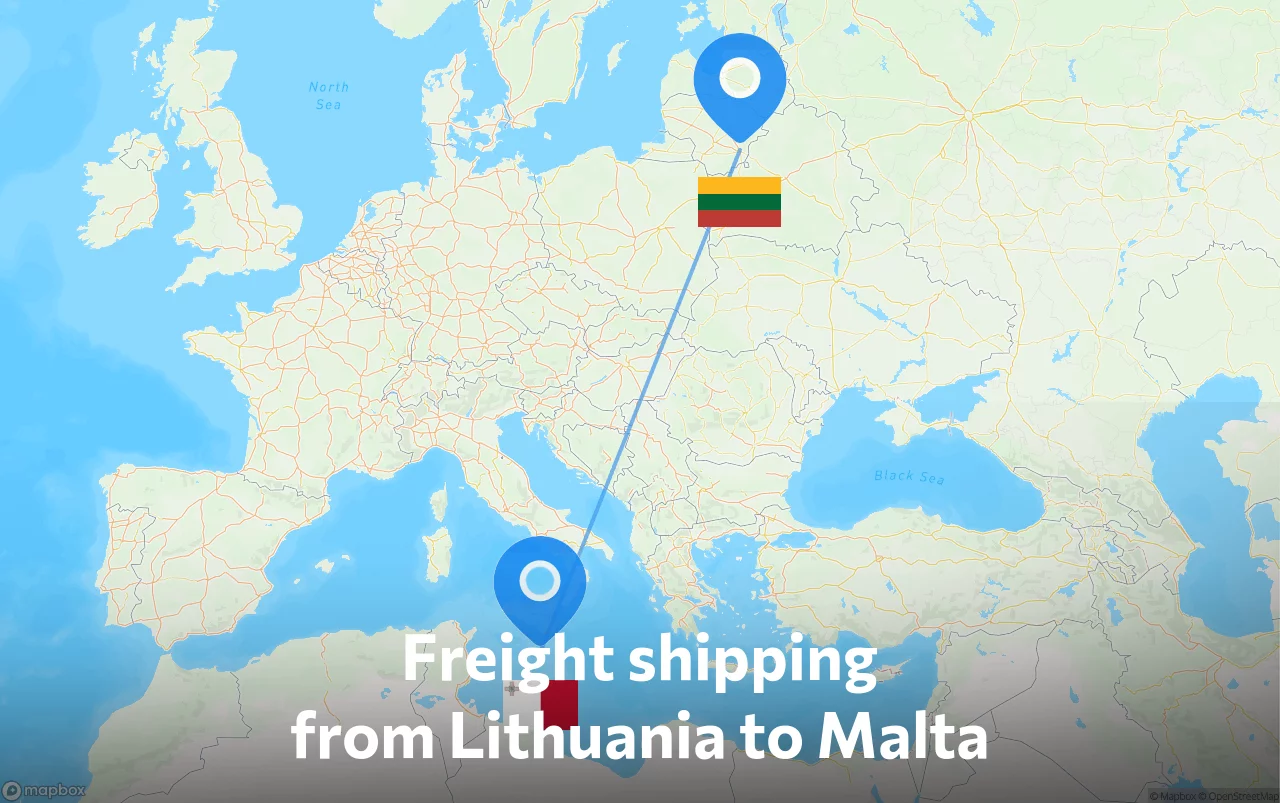 Shipping route from Lithuania to Malta