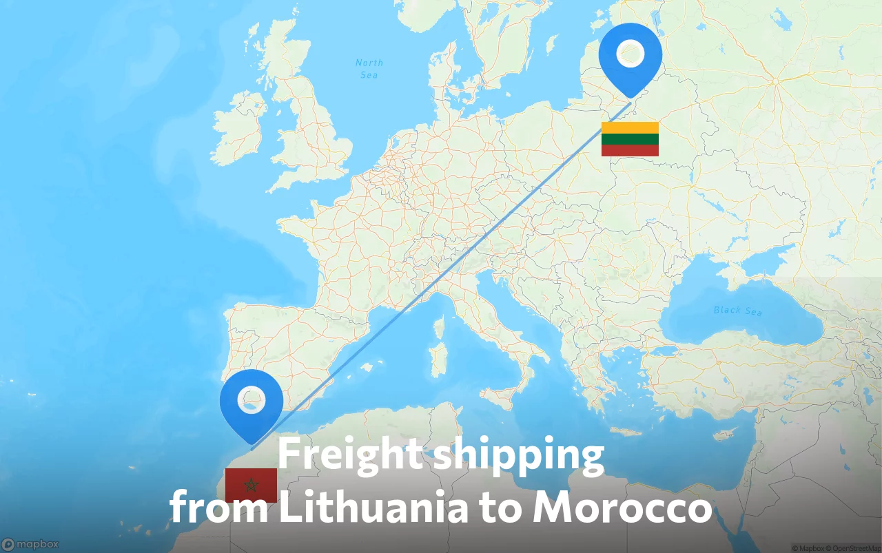 Shipping route from Lithuania to Morocco