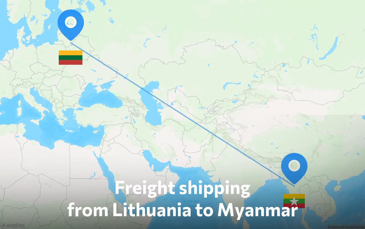 Shipping route from Lithuania to Myanmar