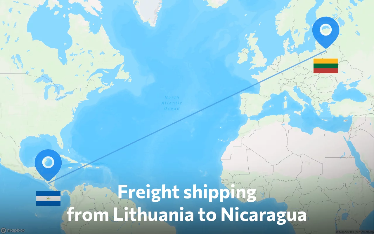 Shipping route from Lithuania to Nicaragua
