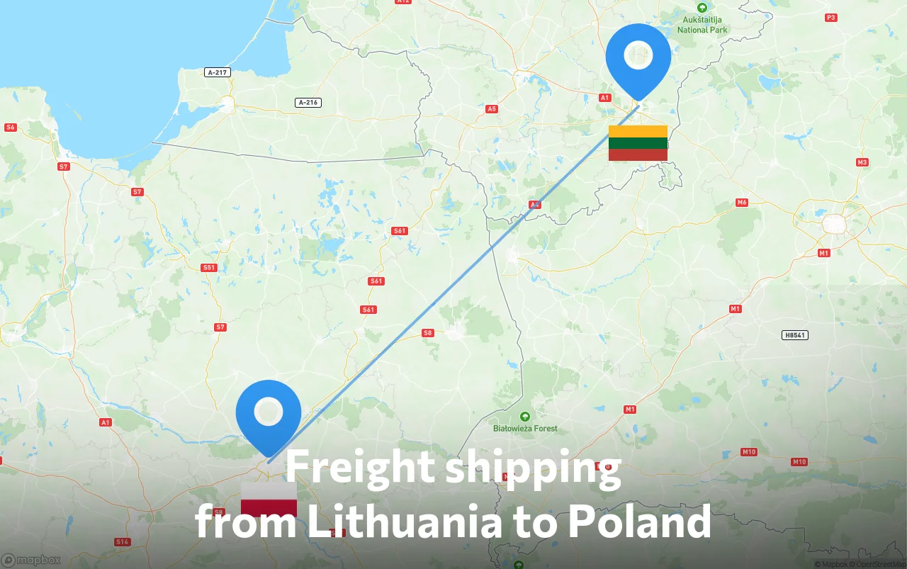 Shipping route from Lithuania to Poland