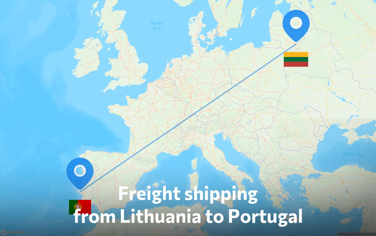 Shipping route from Lithuania to Portugal