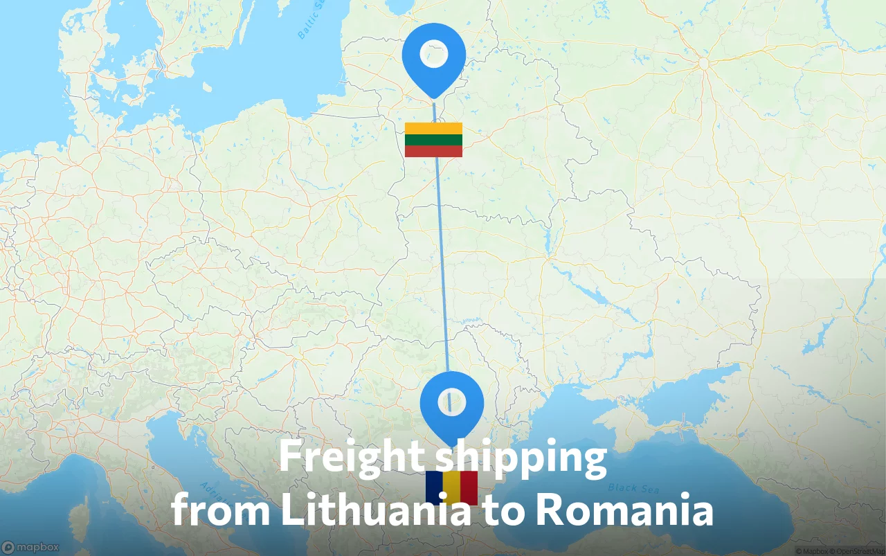 Shipping route from Lithuania to Romania