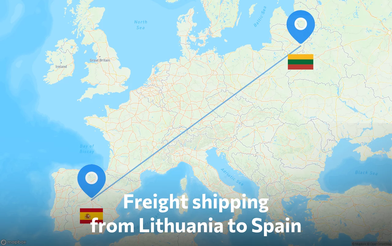 Shipping route from Lithuania to Spain