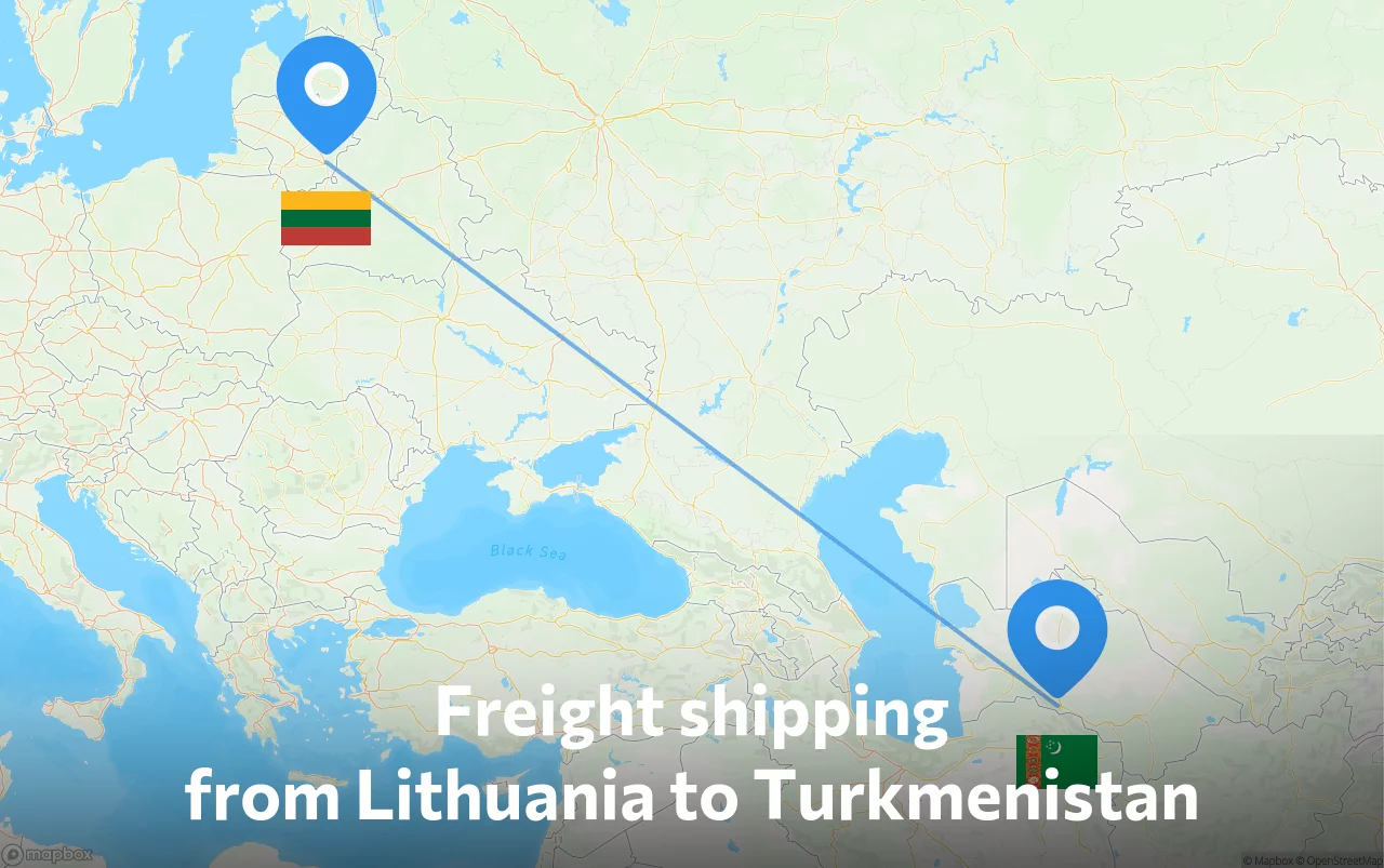 Shipping route from Lithuania to Turkmenistan