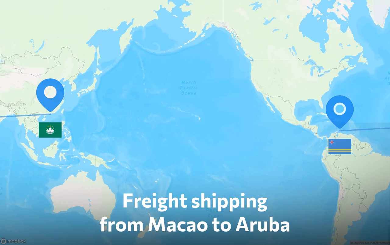 Shipping route from Macao to Aruba