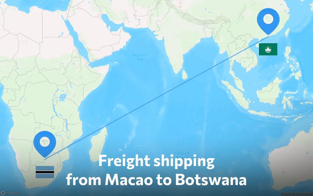 Shipping route from Macao to Botswana