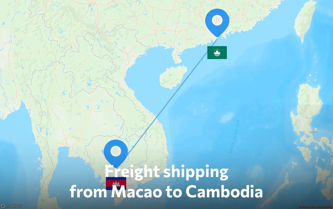 Shipping route from Macao to Cambodia