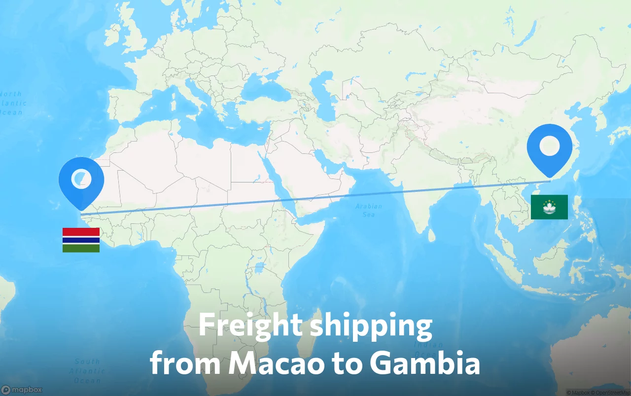 Shipping route from Macao to Gambia