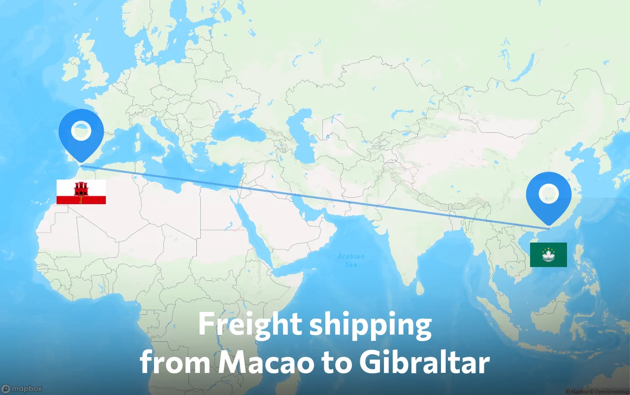 Shipping route from Macao to Gibraltar