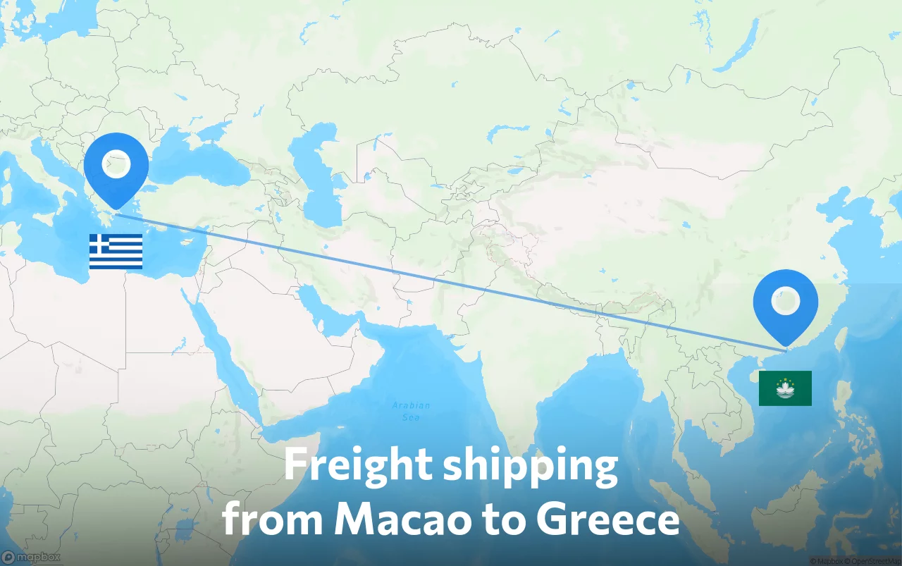 Shipping route from Macao to Greece