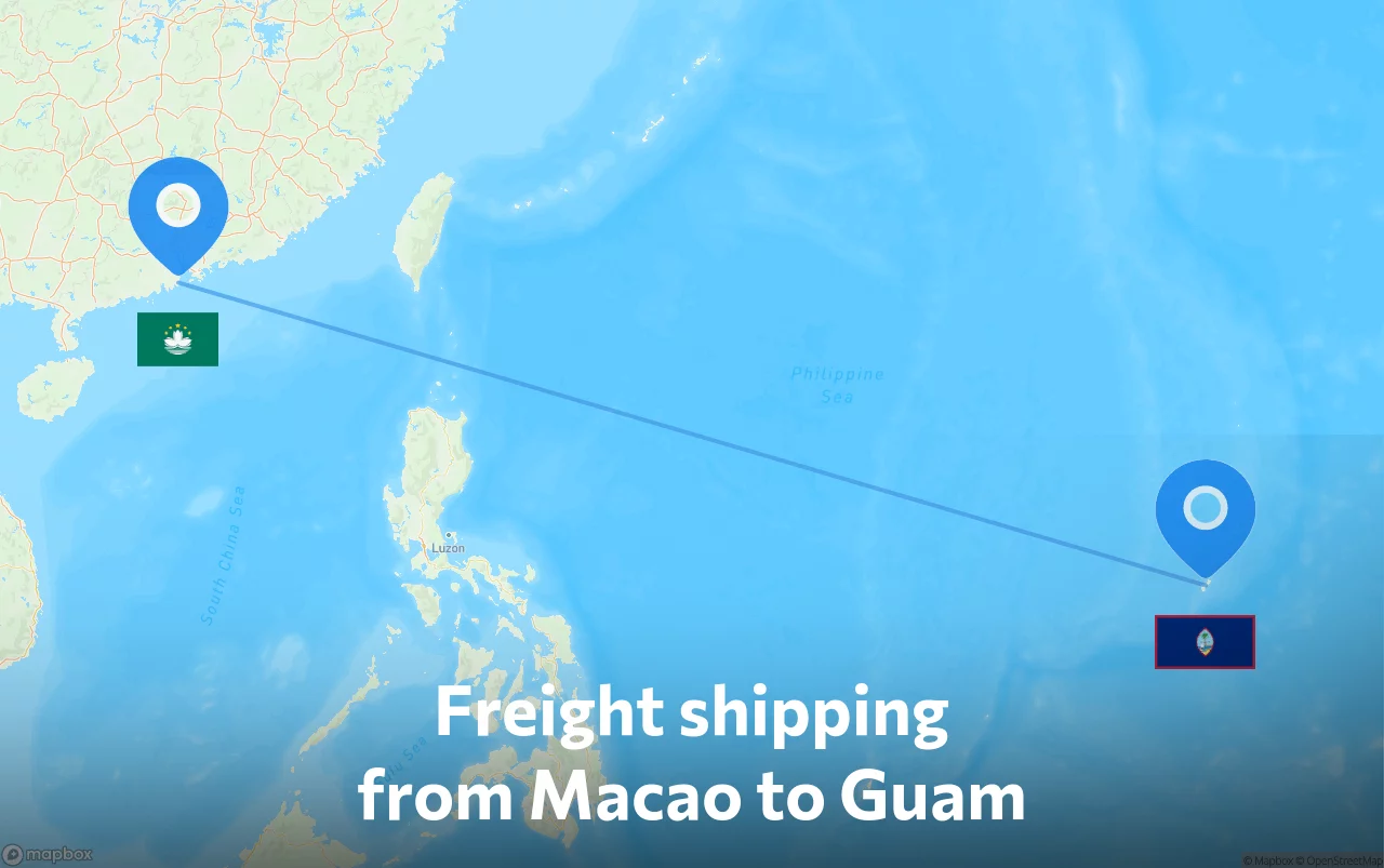 Shipping route from Macao to Guam