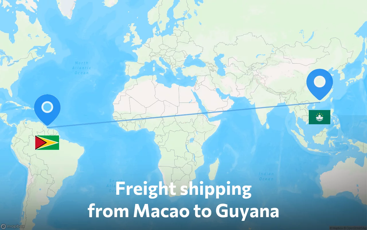 Shipping route from Macao to Guyana