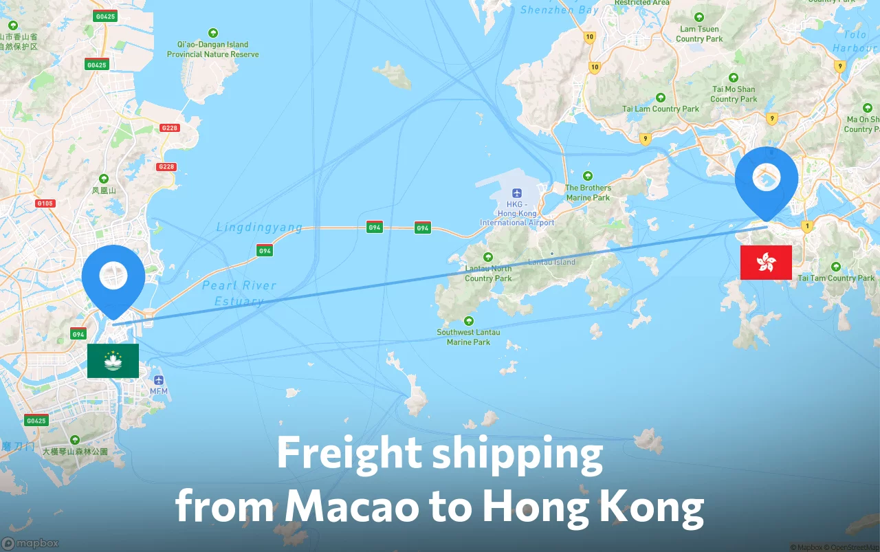 Shipping route from Macao to Hong Kong