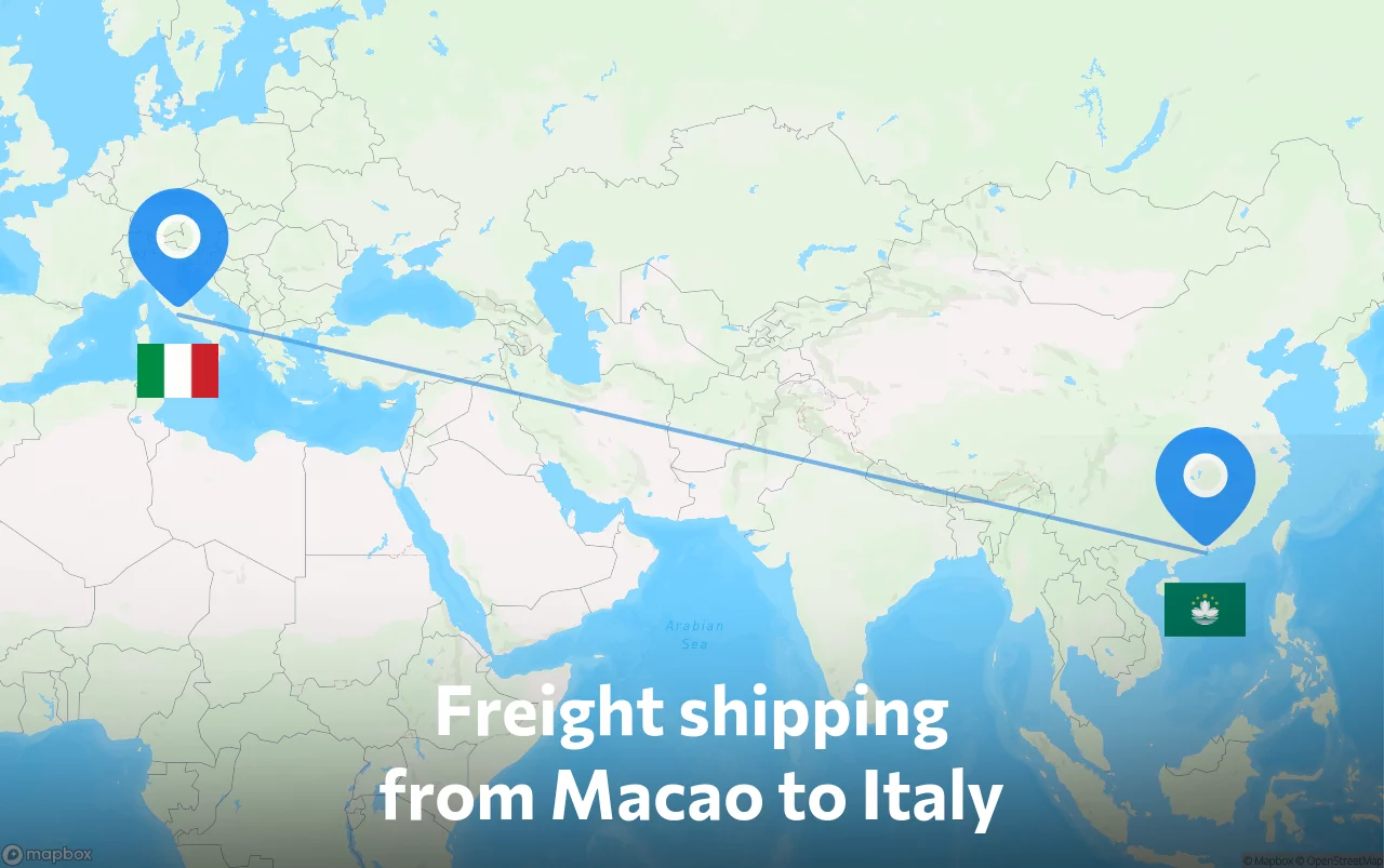 Shipping route from Macao to Italy
