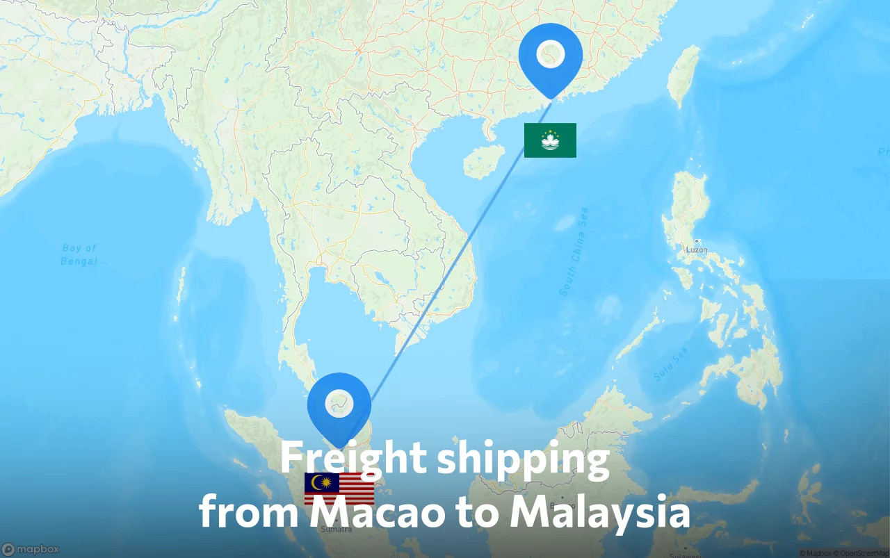 Shipping route from Macao to Malaysia