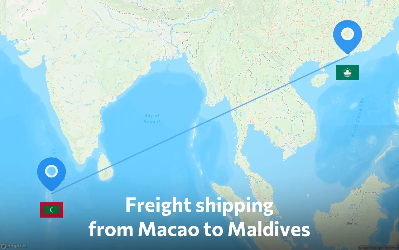 Shipping route from Macao to Maldives