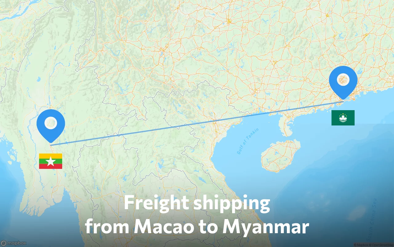 Shipping route from Macao to Myanmar