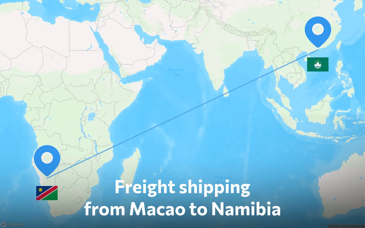 Shipping route from Macao to Namibia