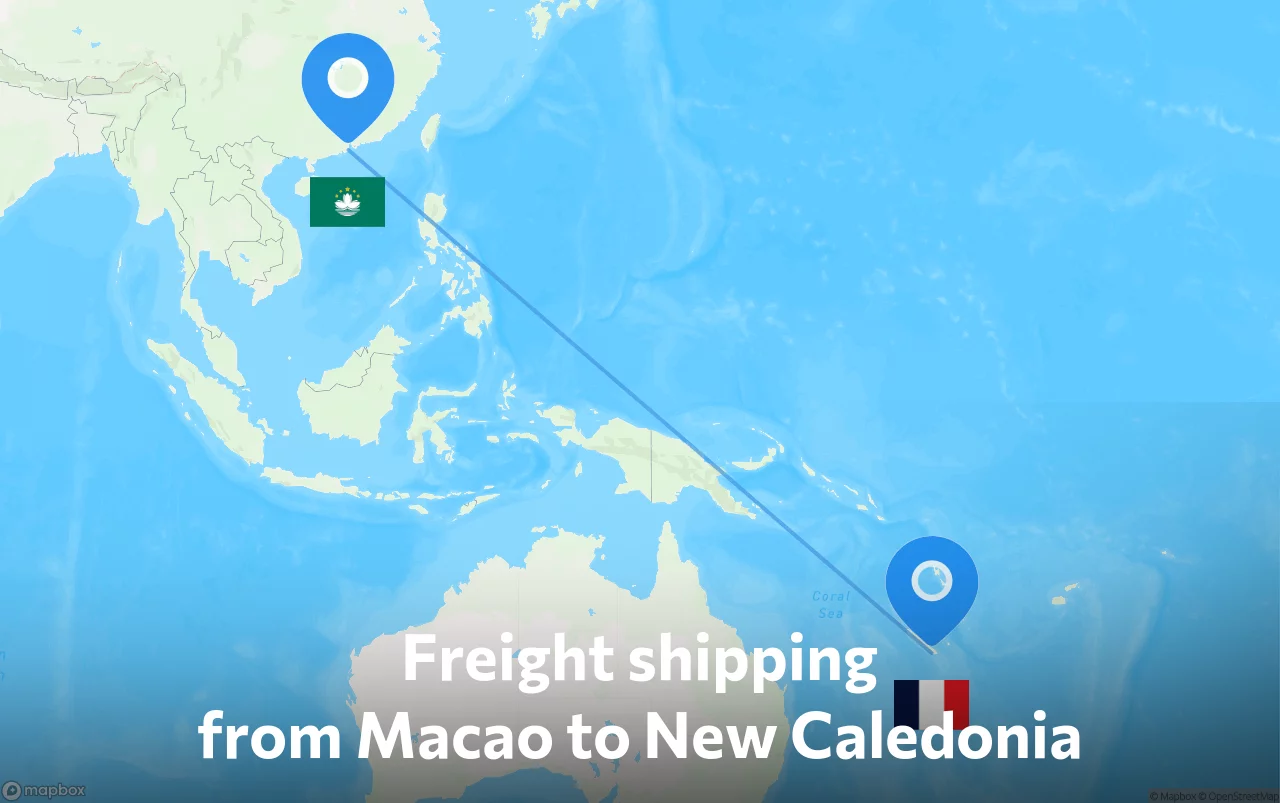 Shipping route from Macao to New Caledonia