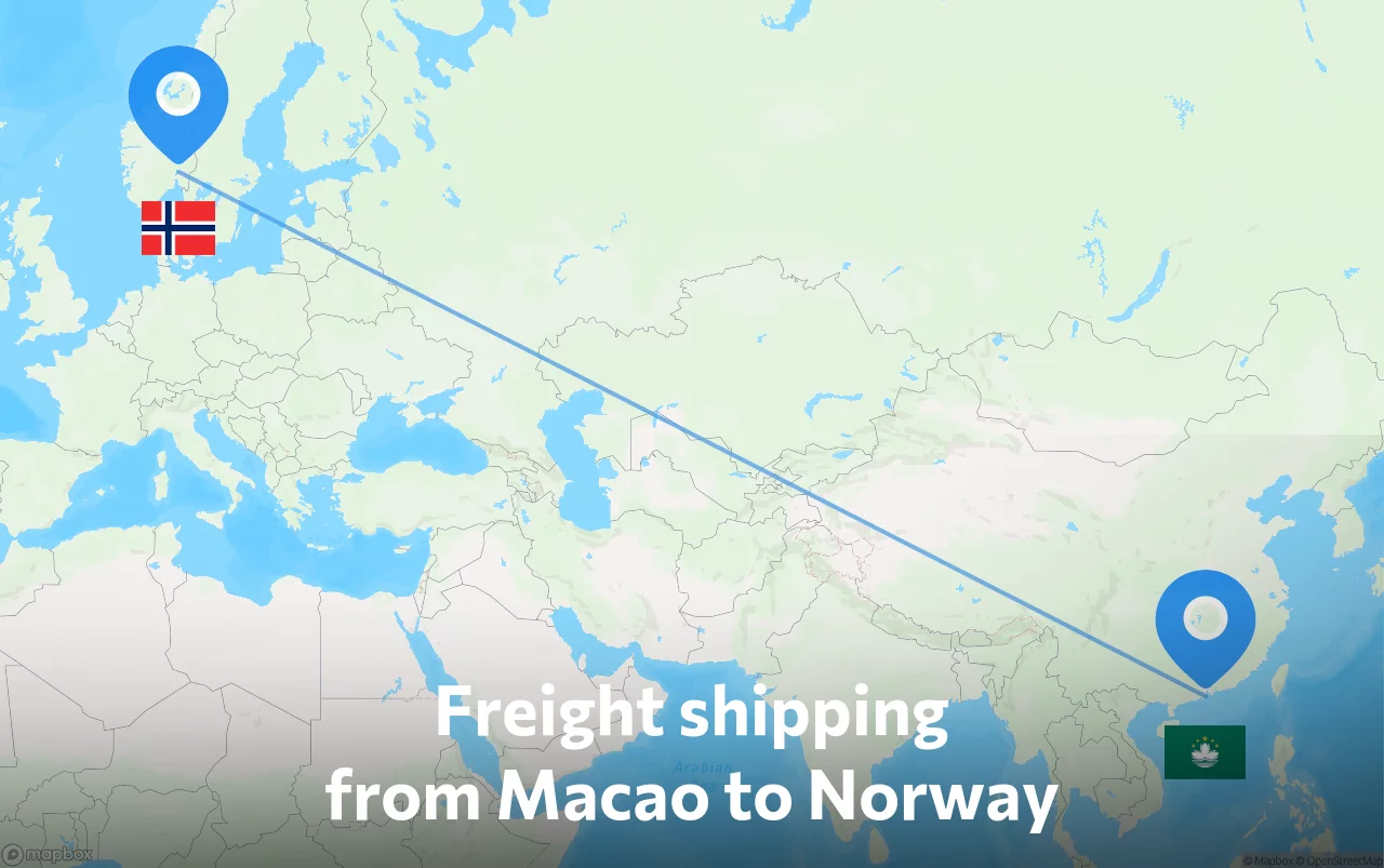 Shipping route from Macao to Norway