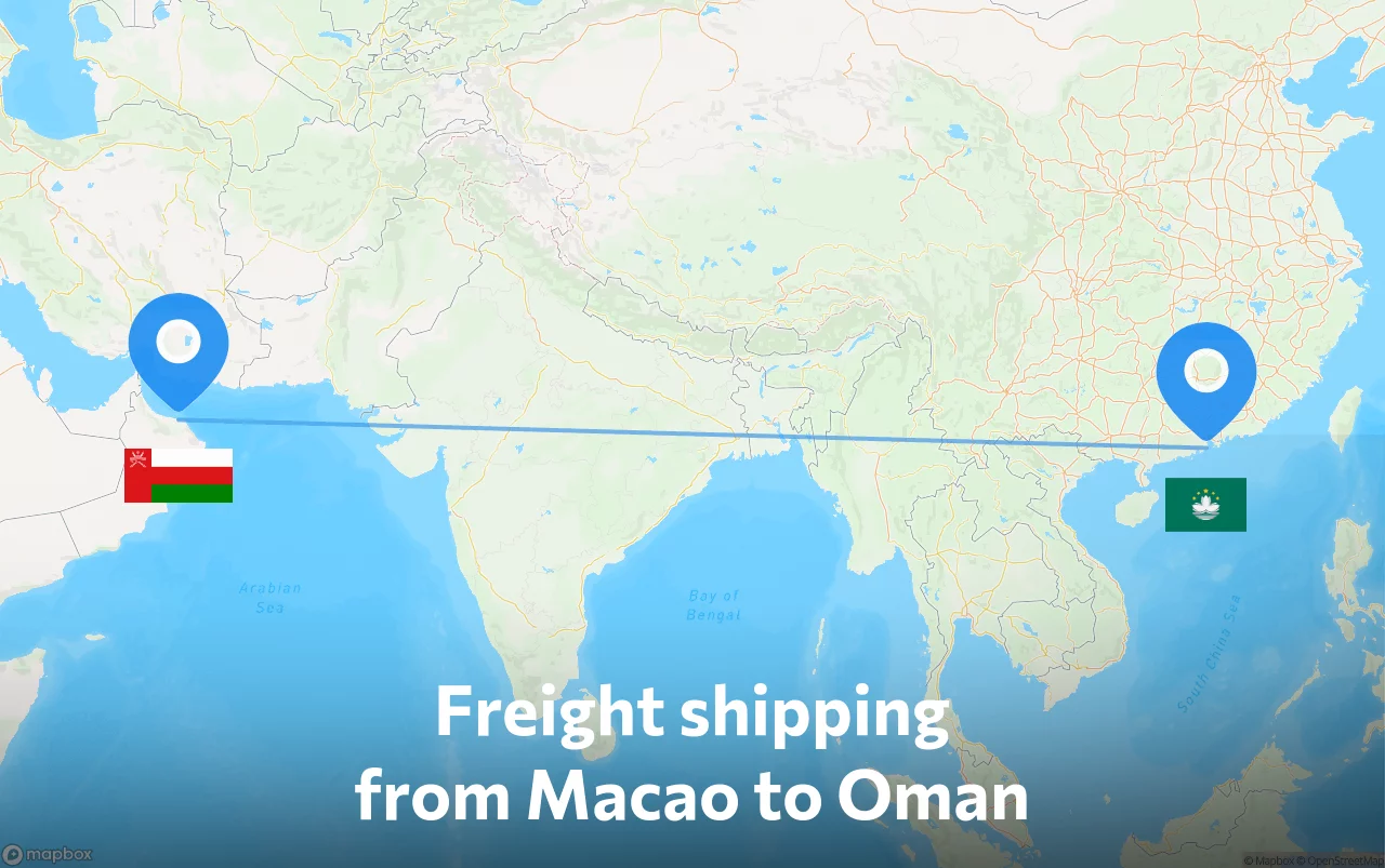 Shipping route from Macao to Oman