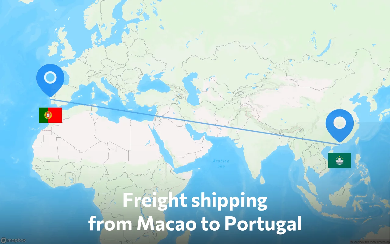 Shipping route from Macao to Portugal