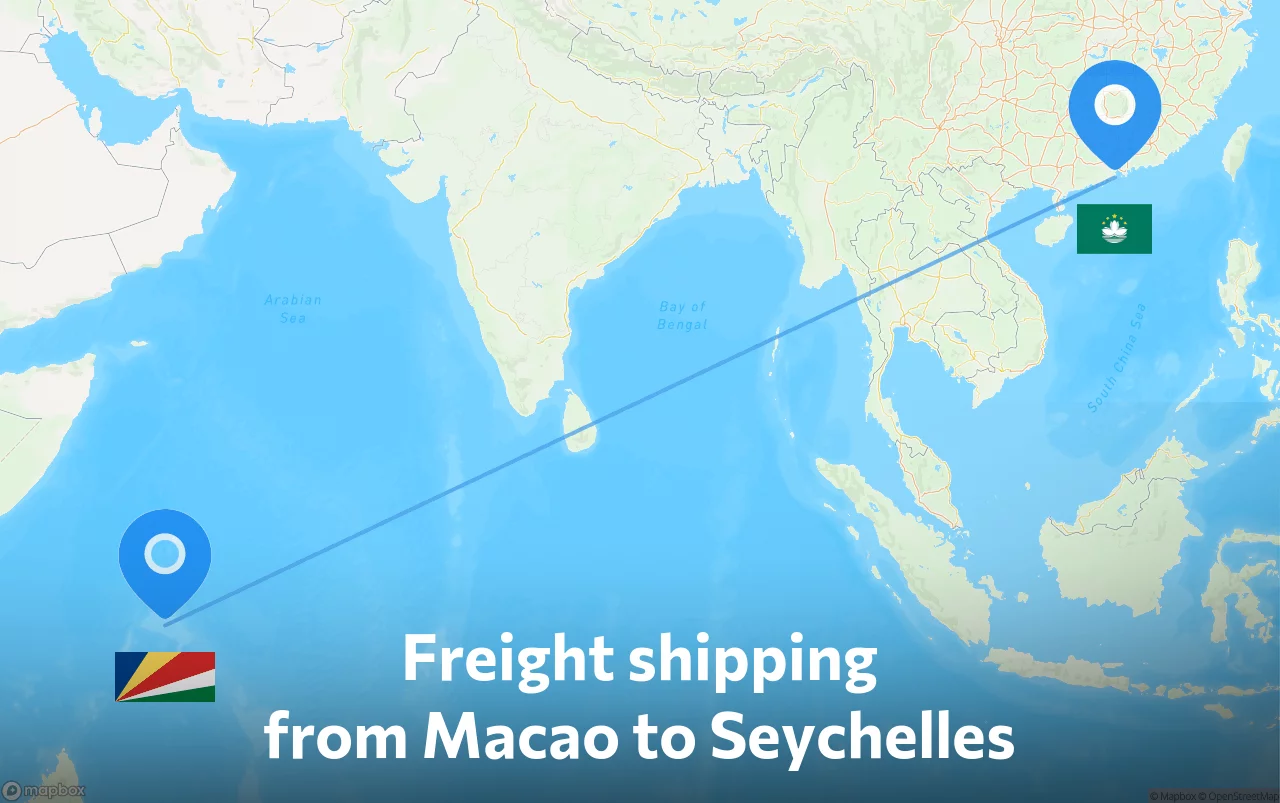 Shipping route from Macao to Seychelles