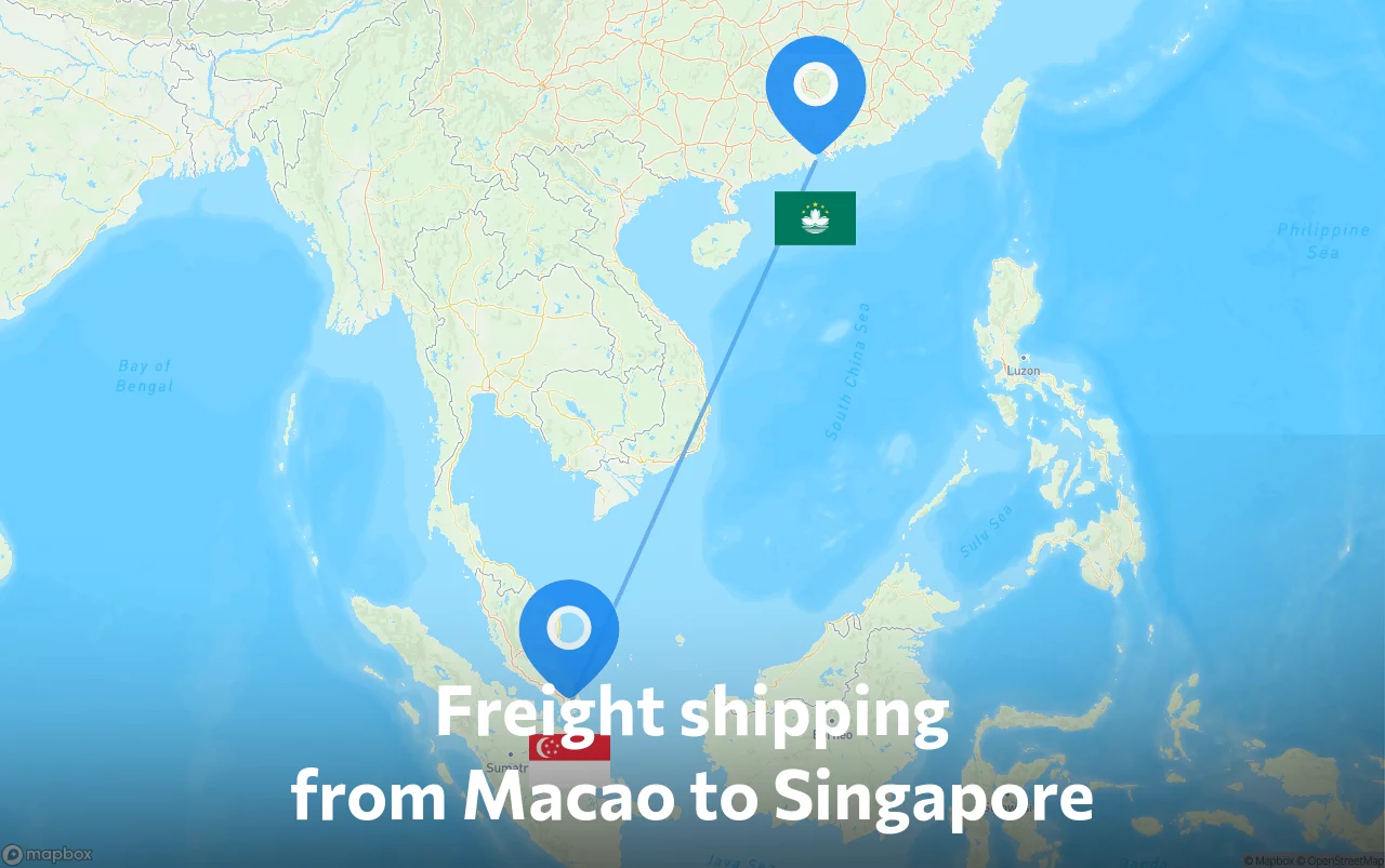 Shipping route from Macao to Singapore