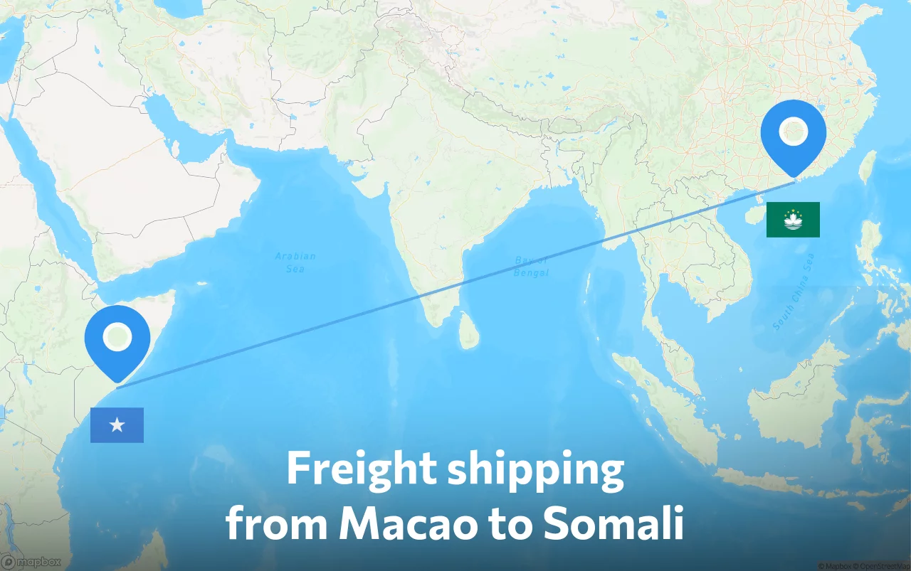 Shipping route from Macao to Somali
