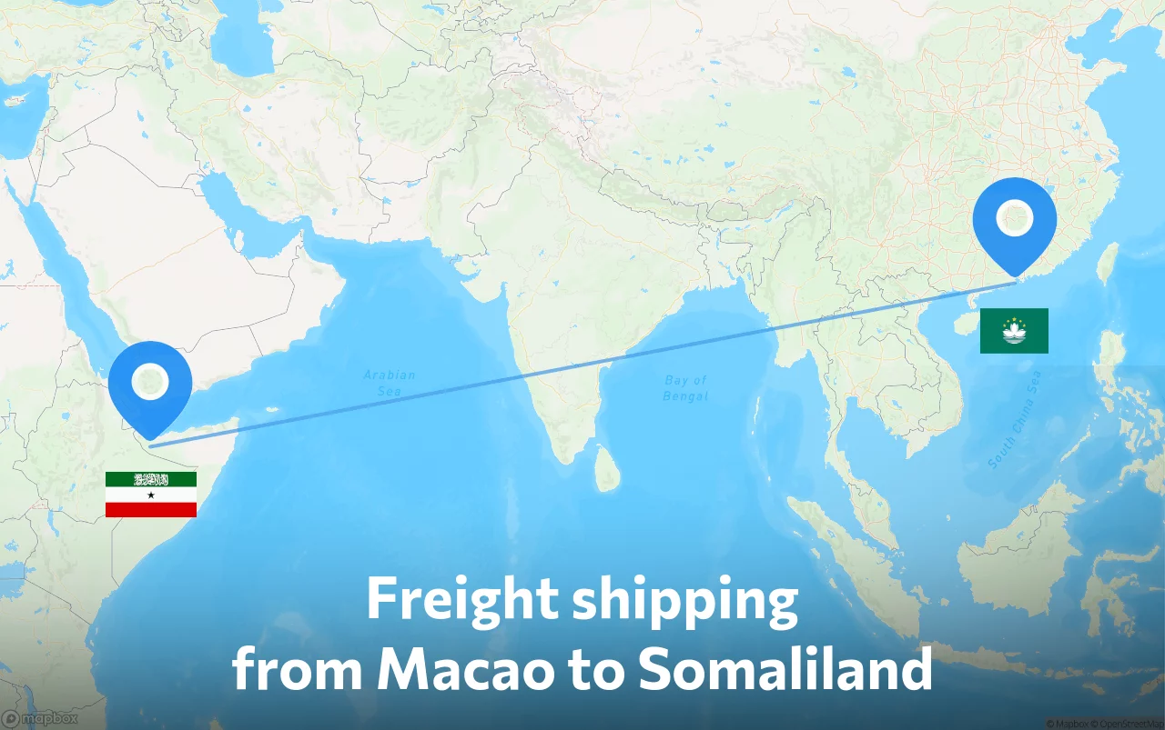 Shipping route from Macao to Somaliland