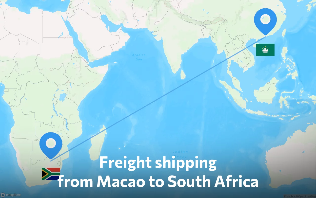 Shipping route from Macao to South Africa