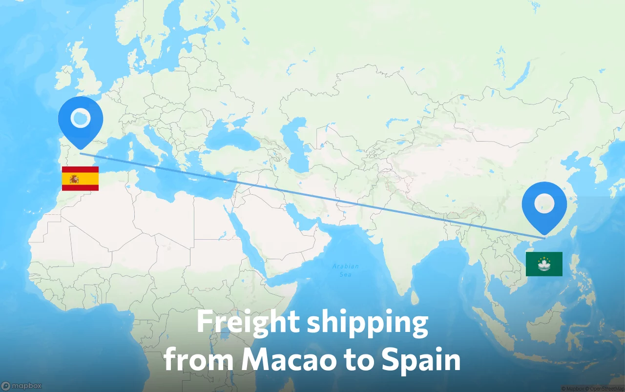 Shipping route from Macao to Spain