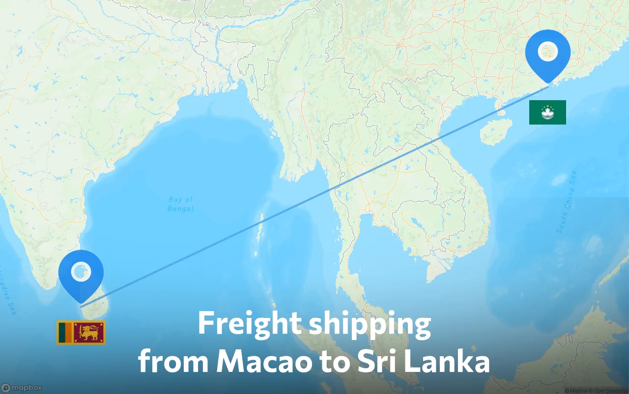 Shipping route from Macao to Sri Lanka