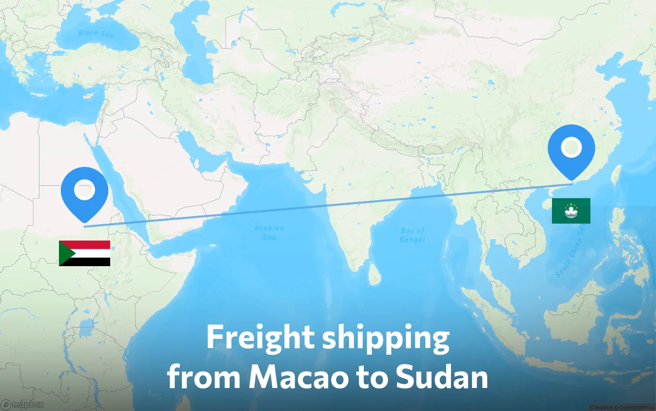 Shipping route from Macao to Sudan