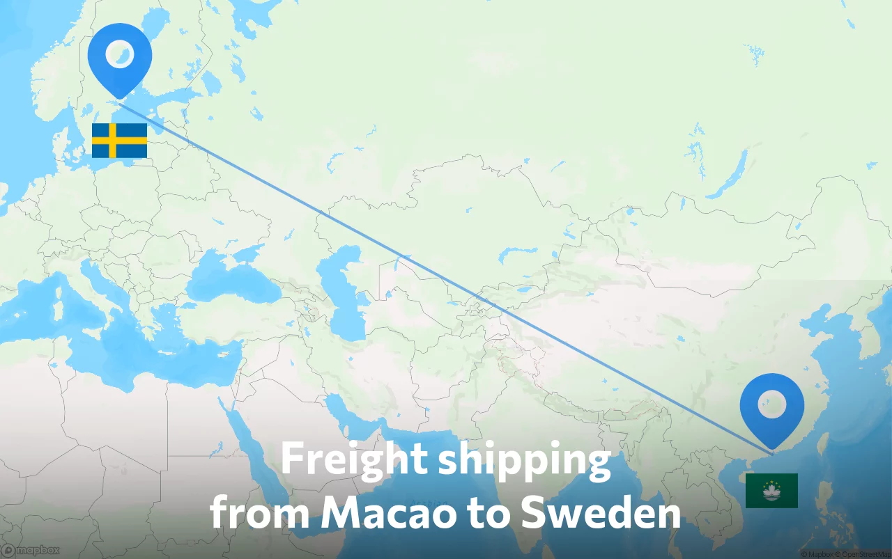 Shipping route from Macao to Sweden