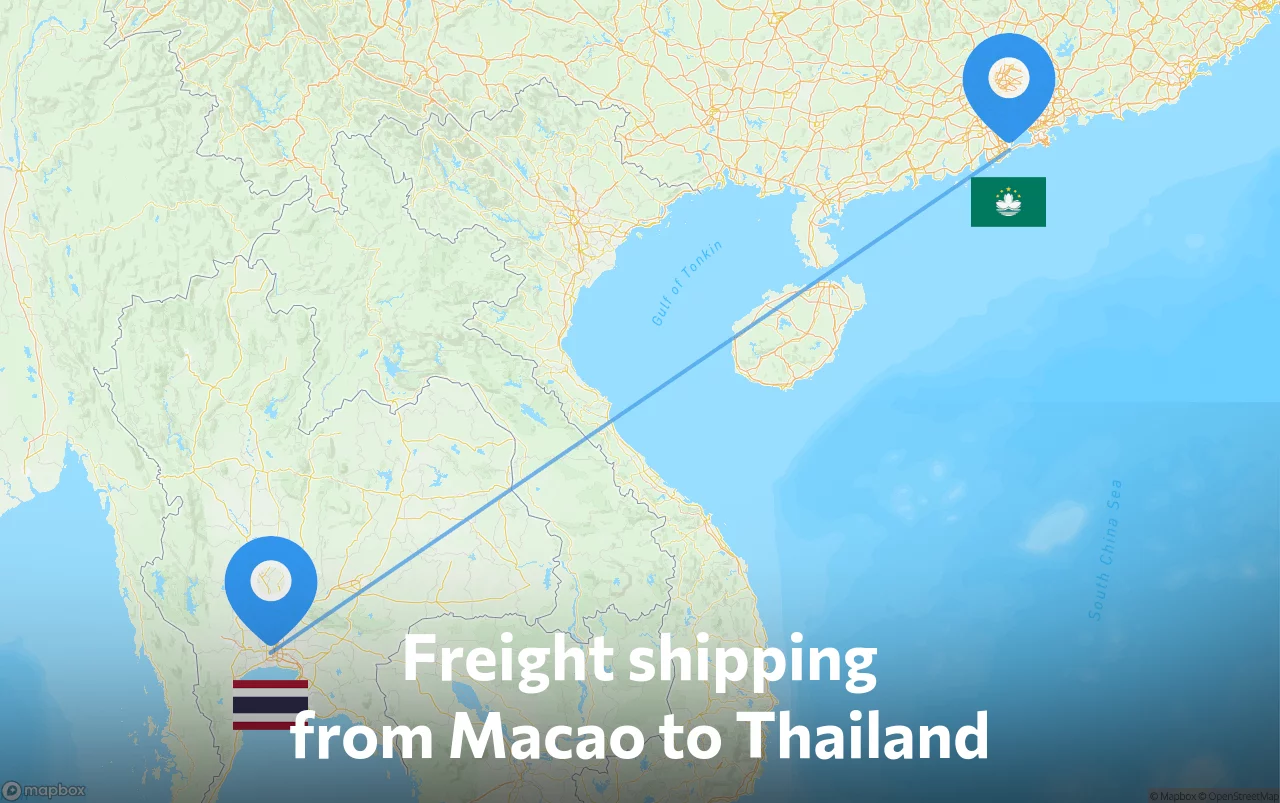 Shipping route from Macao to Thailand