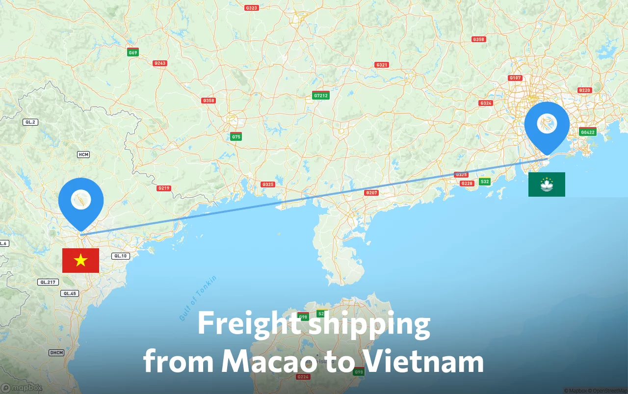 Shipping route from Macao to Vietnam