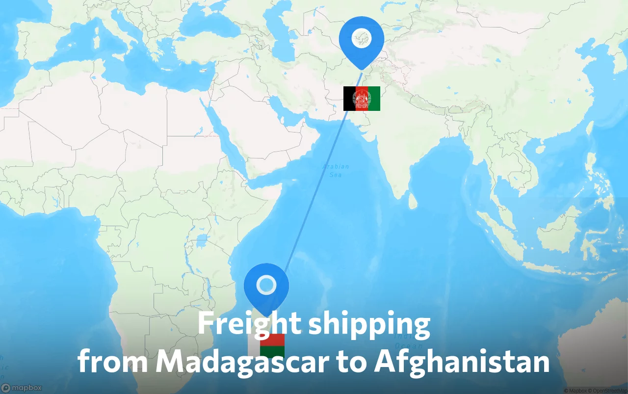 Shipping route from Madagascar to Afghanistan