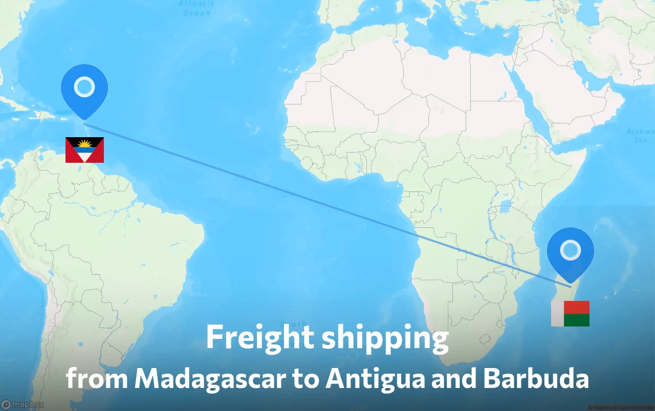 Shipping route from Madagascar to Antigua and Barbuda
