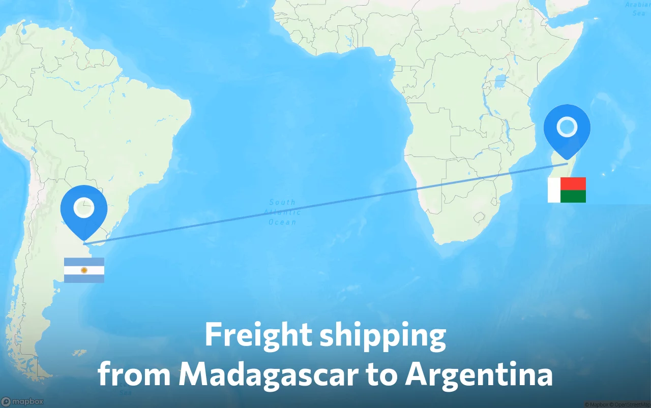 Shipping route from Madagascar to Argentina