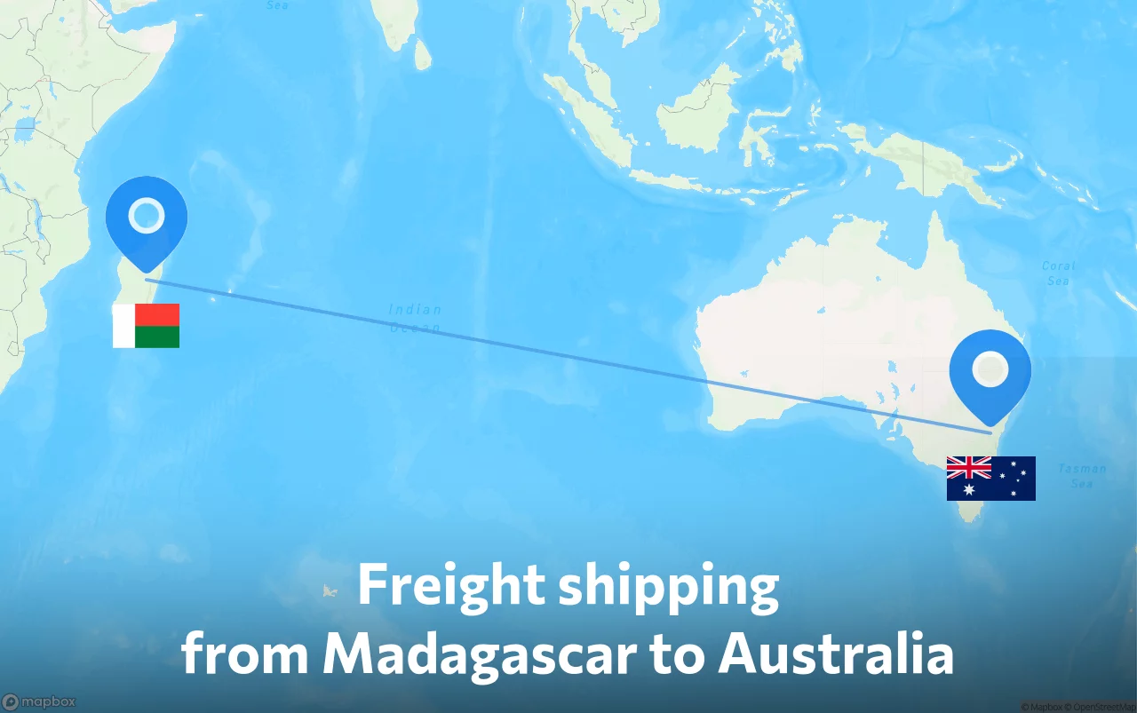 Shipping route from Madagascar to Australia
