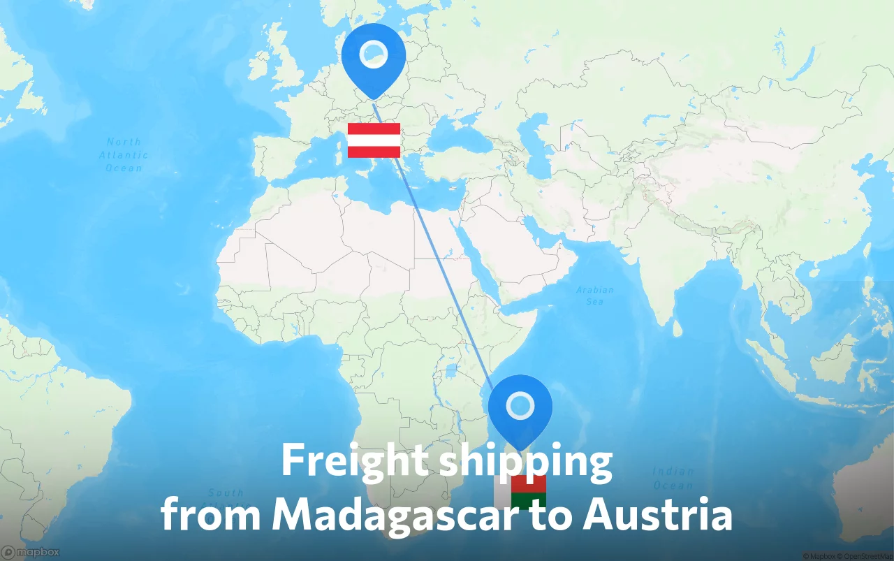 Shipping route from Madagascar to Austria