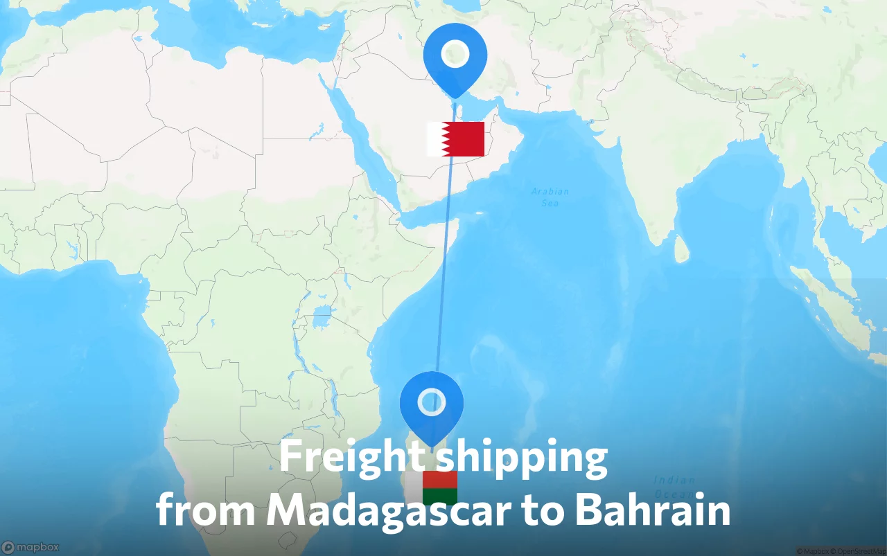 Shipping route from Madagascar to Bahrain